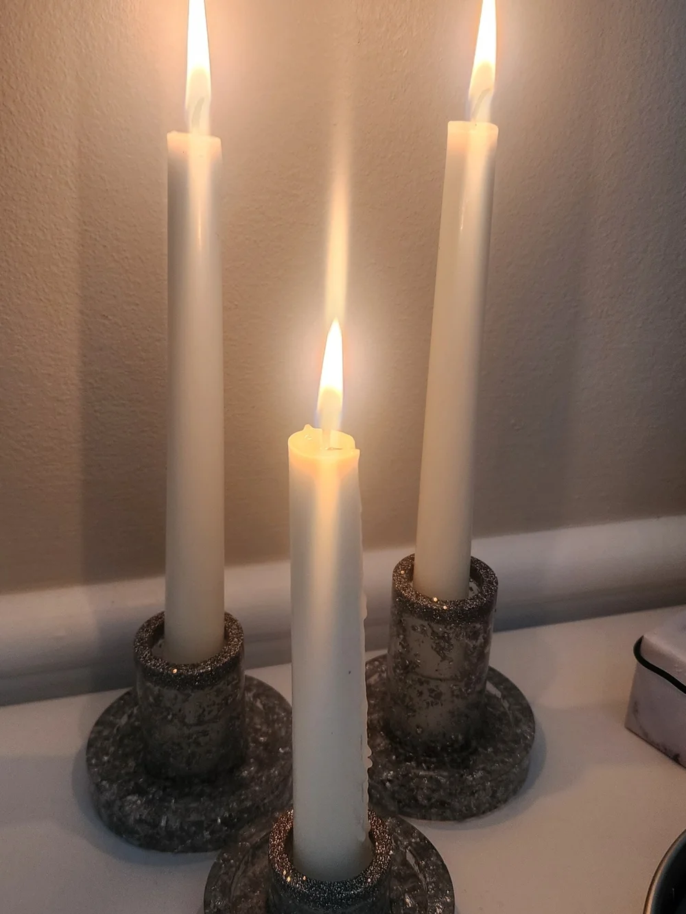 Handcrafted Gray Agate Coasters and Candle Holders with Silver Glitter Accent
